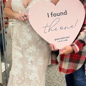 David’s Bridal wedding champagne/ivory sheath wedding dress, with train.